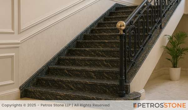 Marquina Black Leather Finish Granite Staircase