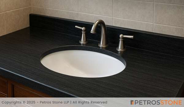 Striated Black Bathroom Vanity Top